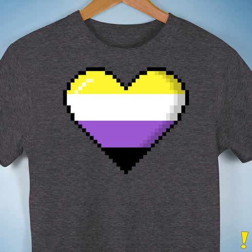 Nonbinary Pride 8-Bit Pixel Heart Premium Unisex T-Shirt - Dark Grey Heather